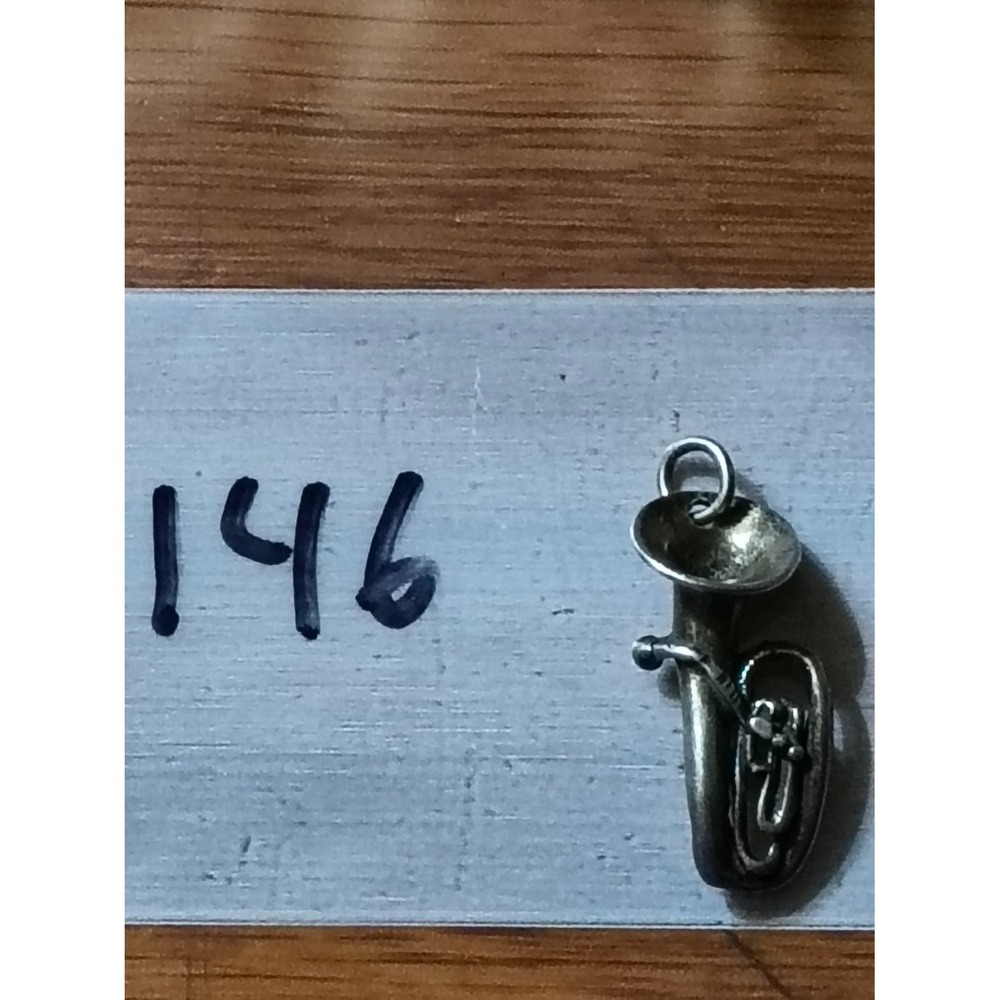 Vintage Tuba Charm Pendant Silver Tone Brass Musical Instrument Band Musician
